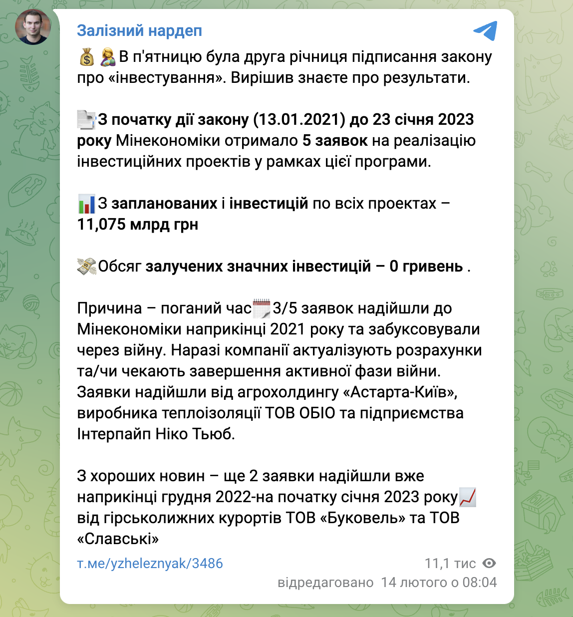 Ярослав Железняк в Telegram