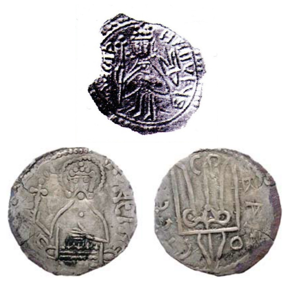 Серебряник Владимира Великого (1-й тип — сверху, и 2-й тип — снизу)