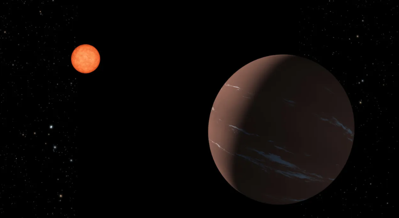 Ілюстрація, як планета TOI-715 b обертається навколо своєї зірки в придатній для життя зоні