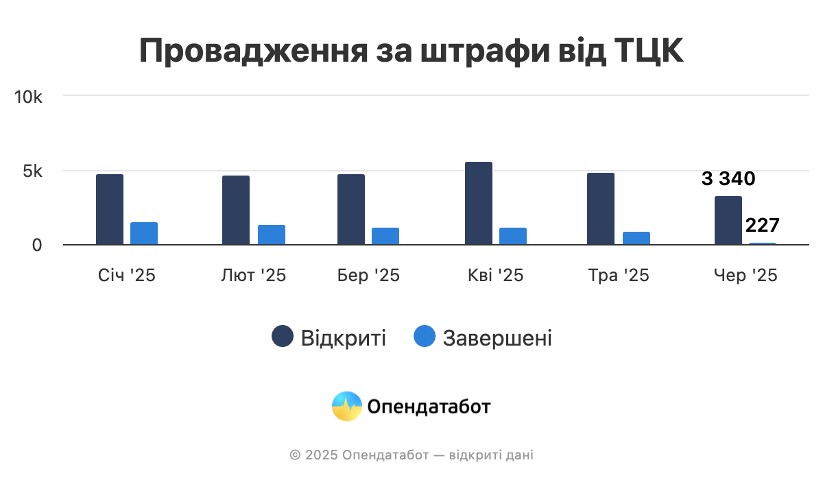 Скільки штрафів впровадили ТЦК у 2025 — Опендатабот