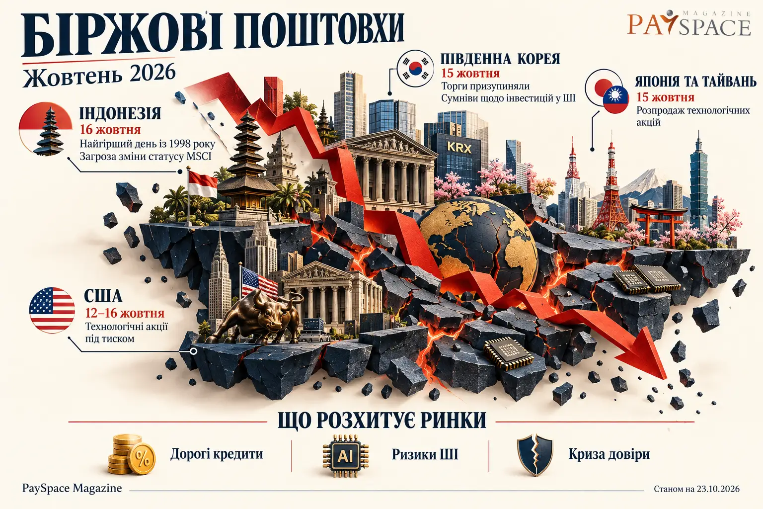 Жовтень різких втрат: чому обвалюються світові ринки і де падіння стало історичним
